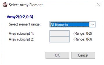 Select Array Element window for choosing all elements or one element by subscript.