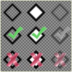 Three-by-three check box image strip showing Normal, Mouse Over and Disabled states.