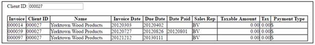 Query table filtered by the entered Client ID.