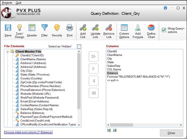Query Definition window showing the query contents.